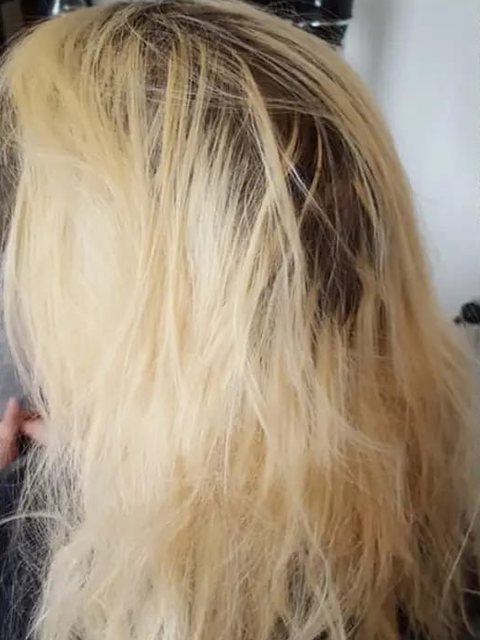 Before: client&rsquo;s hair before long, smooth cool blonde, Homeward Halo, Radcliffe