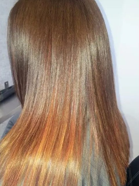 After: glossy copper brown by Homeward Halo hair salon in Radcliffe, Bury