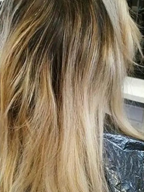 Before: client&rsquo;s hair before soft, blended blonde, Homeward Halo, Radcliffe
