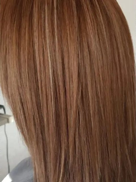 After: warm copper with fine highlights by Homeward Halo hair salon in Radcliffe, Bury