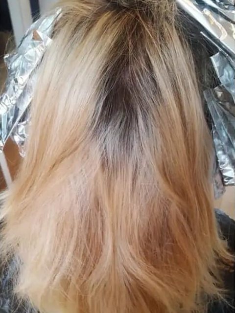 Before: client&rsquo;s hair before layered ash blonde, Homeward Halo, Radcliffe